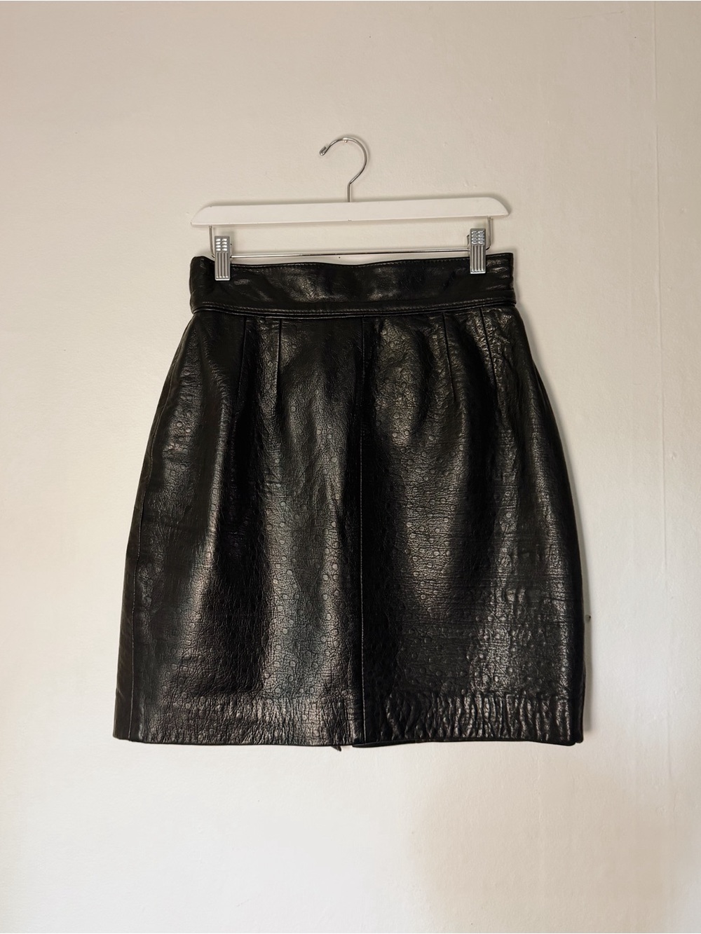 Neto Black Croc Embossed Leather Mini Skirt